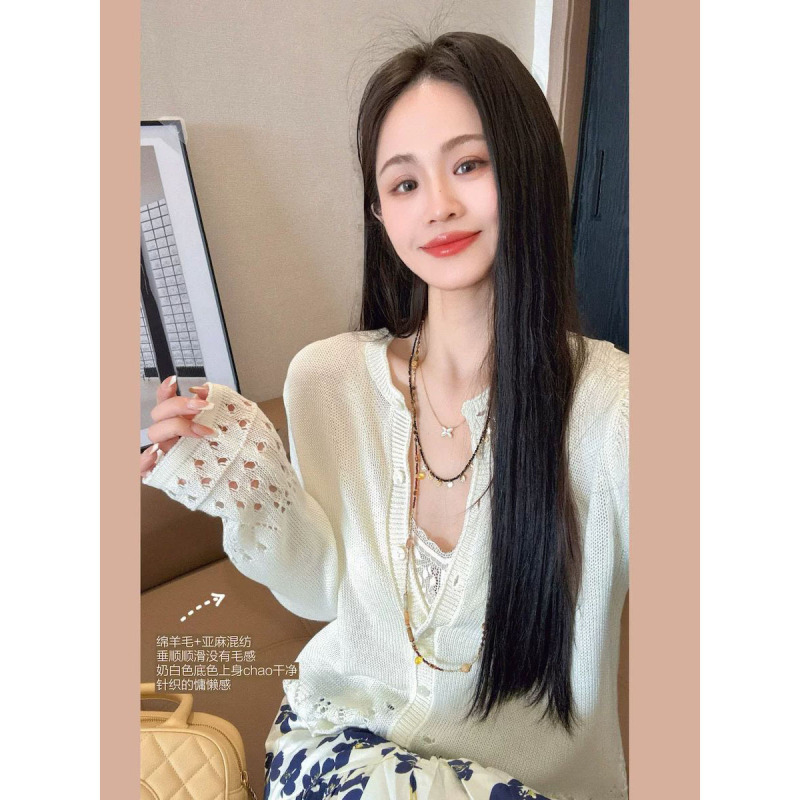 【Nai Fu Hollow Out】Linen Wool Round Neck Knitted Cardigan for Women, Loose Fit Versatile Top with Draping Effect and Breathable Cover-Up 【Nai Fu Hollow Out】Linen Wool Round Neck Knitted Cardigan for Women, Loose Fit Versatile Top with Draping Effect and Breathable Cover-Up