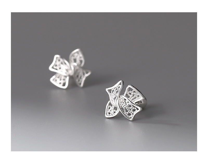 1 Pair Simple Style Bow Knot Plating Hollow Out Sterling Silver Ear Studs display picture 3