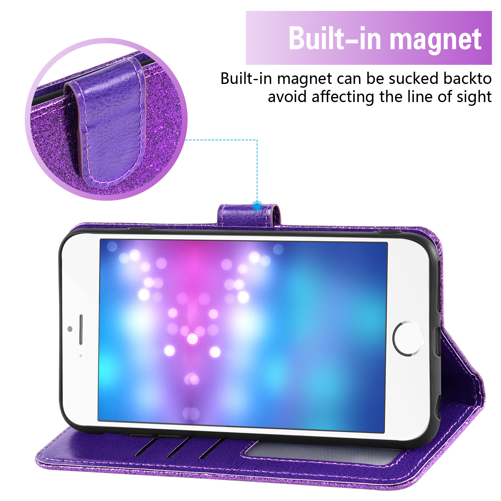 Convient pour Xiaomi 10 S, portefeuille rose scintillant de couleur unie avec support à fente, étui en cuir pour téléphone_voghion.com