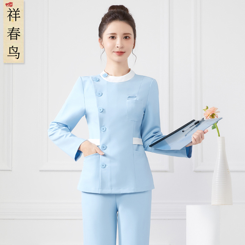 High-End Korean Medical Beauty Dental Clinic Beauty Work Clothes Women's Spring and Autum Long-Sleeved Nurse Uniforms Split Suit