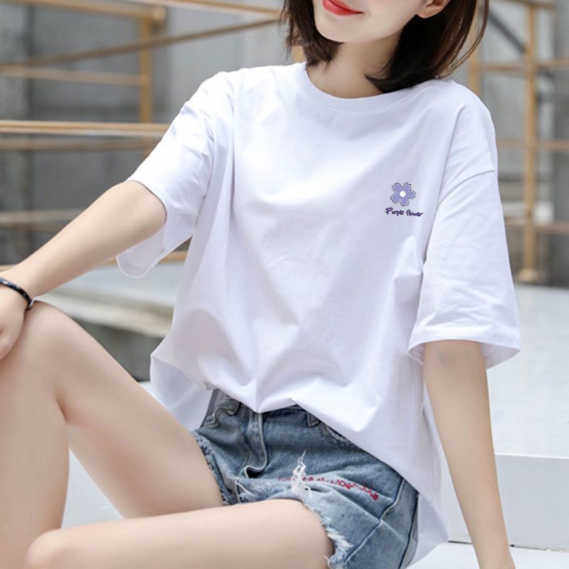 Pure Cotton T-Shirt Women's Short-Sleeved 2025 Summer New Loose Belly-Covering Top Fashionable Half-Sleeved T-Shirt Trendy