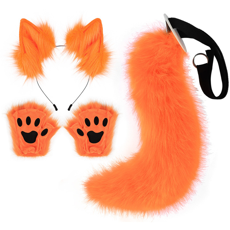 キツネの耳のカチューシャ獣の尾のハロウィンのセットの獣の爪のシミュレーションのぬいぐるみの耳のcosの装飾|undefined