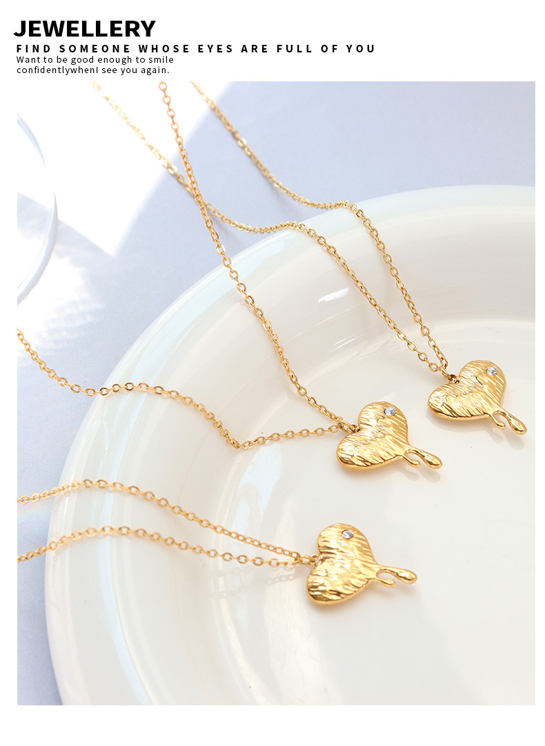 Fashion Heart Shape Titanium Steel Zircon Earrings Necklace