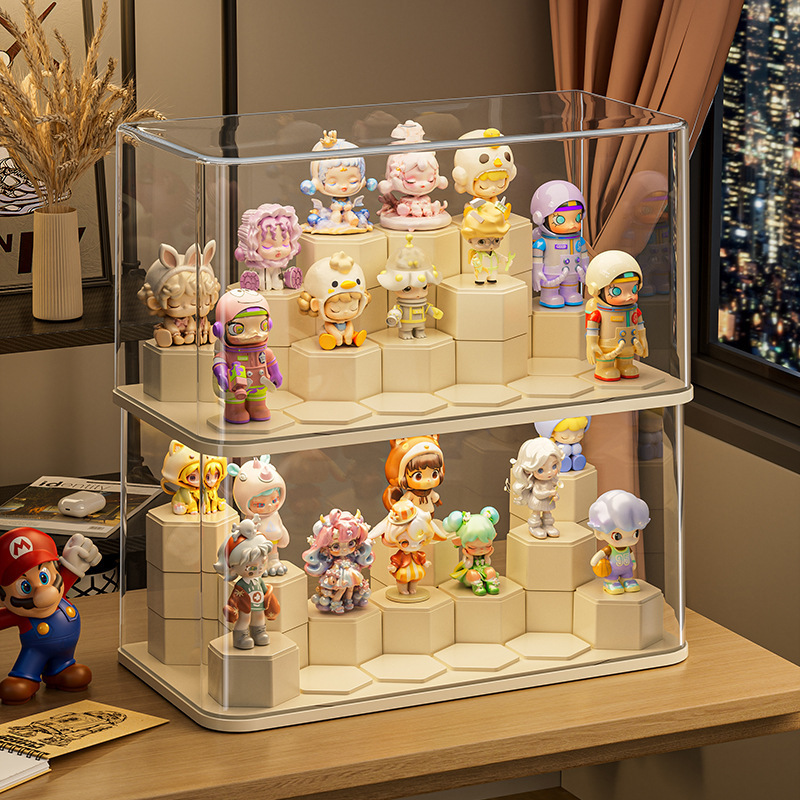 盲盒收纳神器泡泡玛特防尘展示盒手办透明展示架玩具收纳盒展示柜|undefined