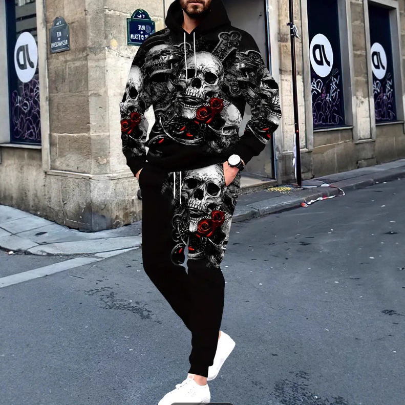 2025 New European and American Casual Santa Letter Print Loose Sports Long-Sleeved Hoodie Men's Suit