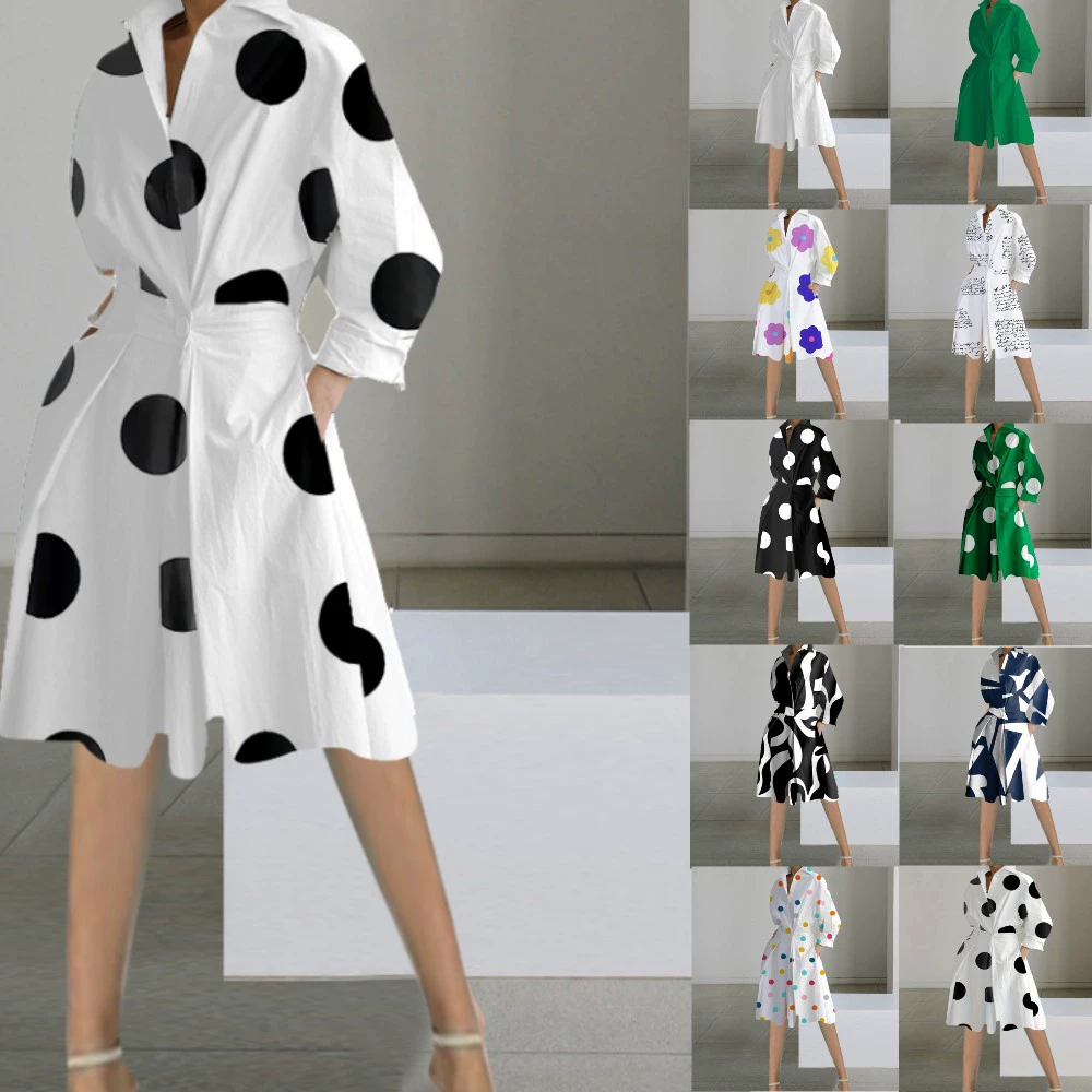 2023eBay AliExpress WISH взрывы Осень Новая мода длинное платье с длинным рукавом и V-образным вырезом с принтом женская одежда