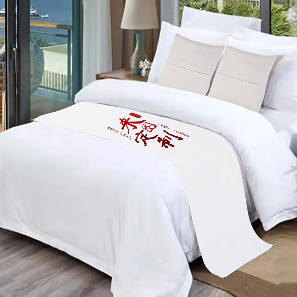 190 gramos de cama de lona personalizada bandera de cama toallas de cama decoración de hoteles habitaciones de huéspedes cama bandera xqds0109c