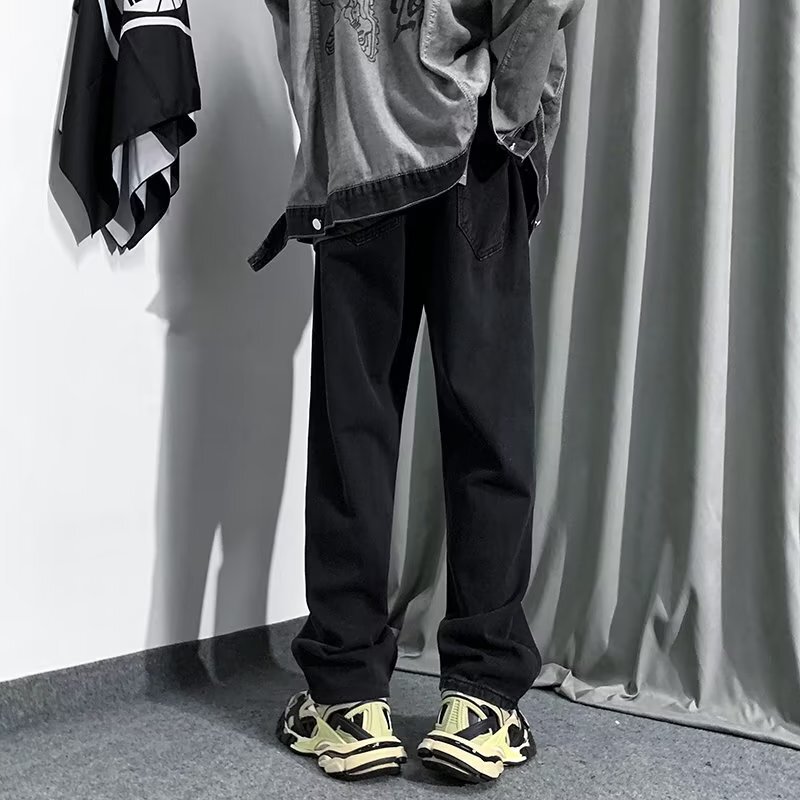 Gradient Letter Print Jeans for Men 2022 Autum New Style Washed and Distressed American Vibe High Street Straight Pants