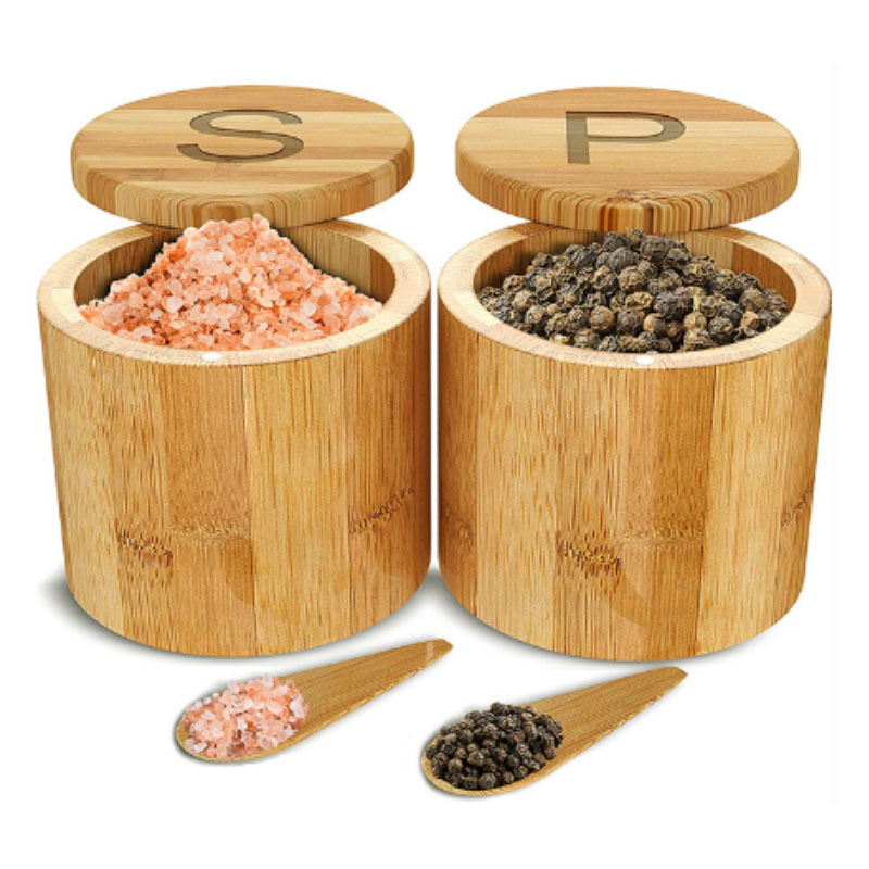 Conjuntos de bambú condimento Amazon ecológico con cuchara caja de regalo para artículos de cocina sal de pimienta ecológico