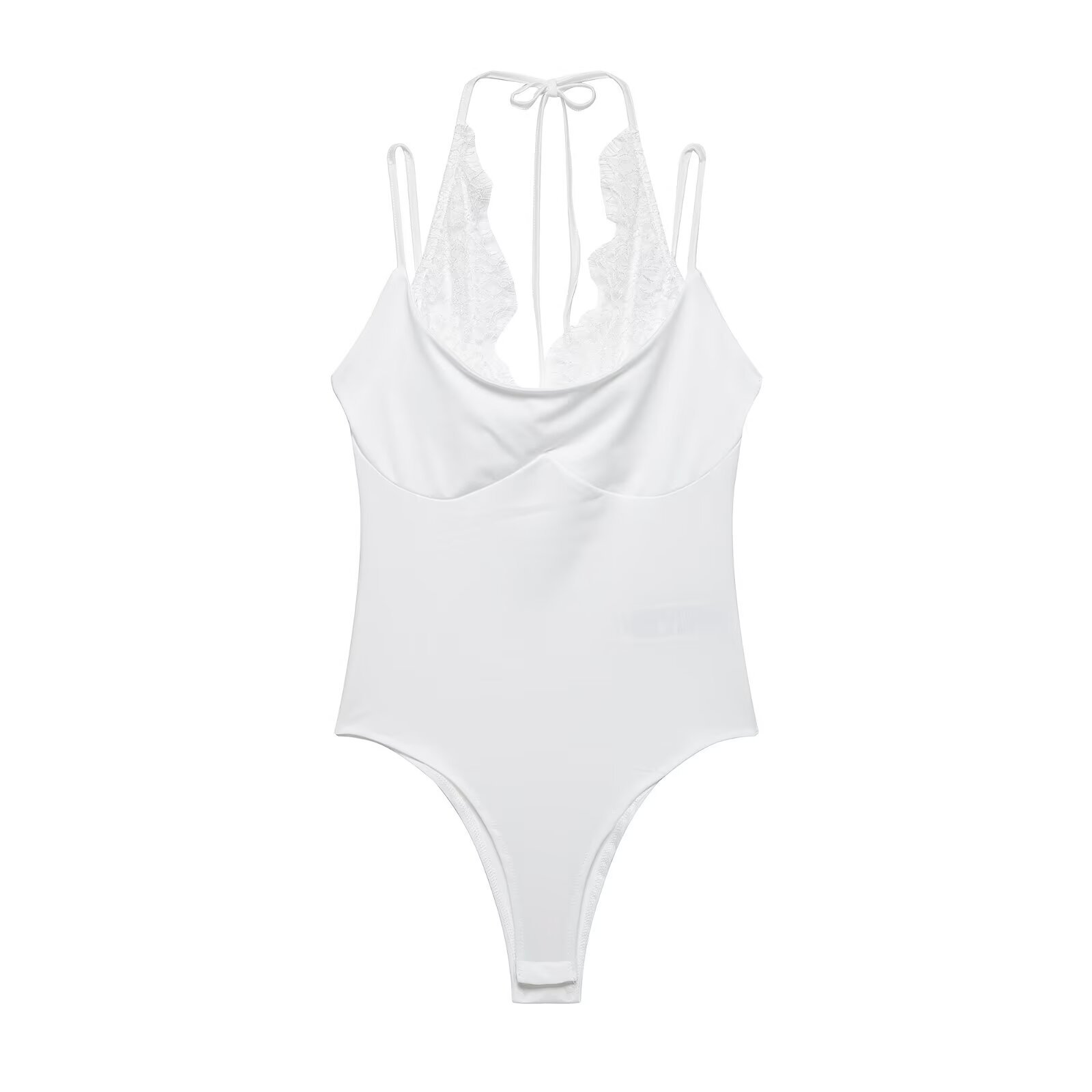 ZA comercio exterior al por mayor estilo europeo y americano francés moda de mujer de encaje de costura de cuello colgando camiseta 0085310