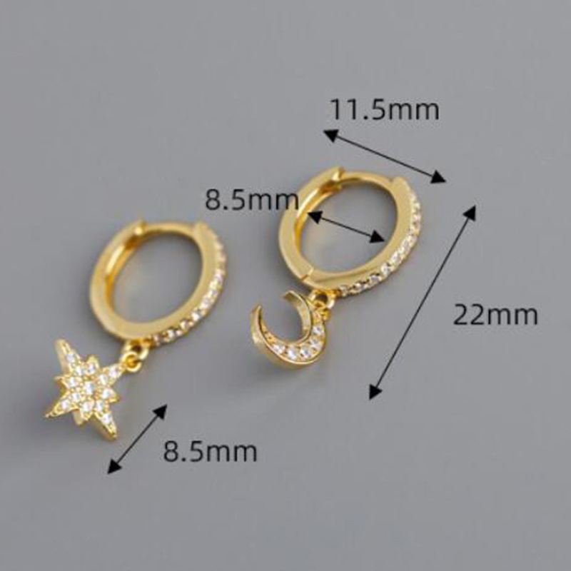 Boucles D&#39;oreilles Asymétriques Transfrontalières Avec Étoile De Luxe Et Lune En Diamant Boucles D&#39;oreilles De Niche Au Tempérament Coréen display picture 6