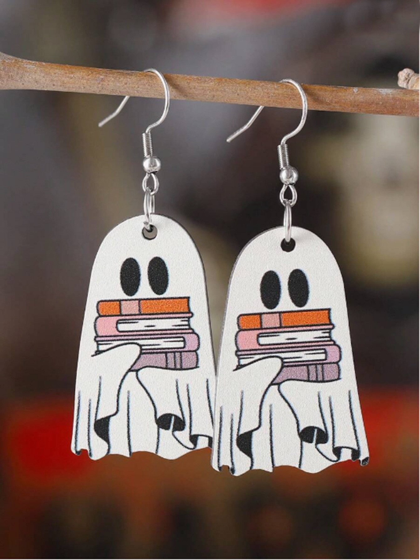 Boucles d'oreilles fantômes livres d'Halloween, style gothique, en acrylique plat, cadeau idéal pour les amoureux des livres._voghion.com