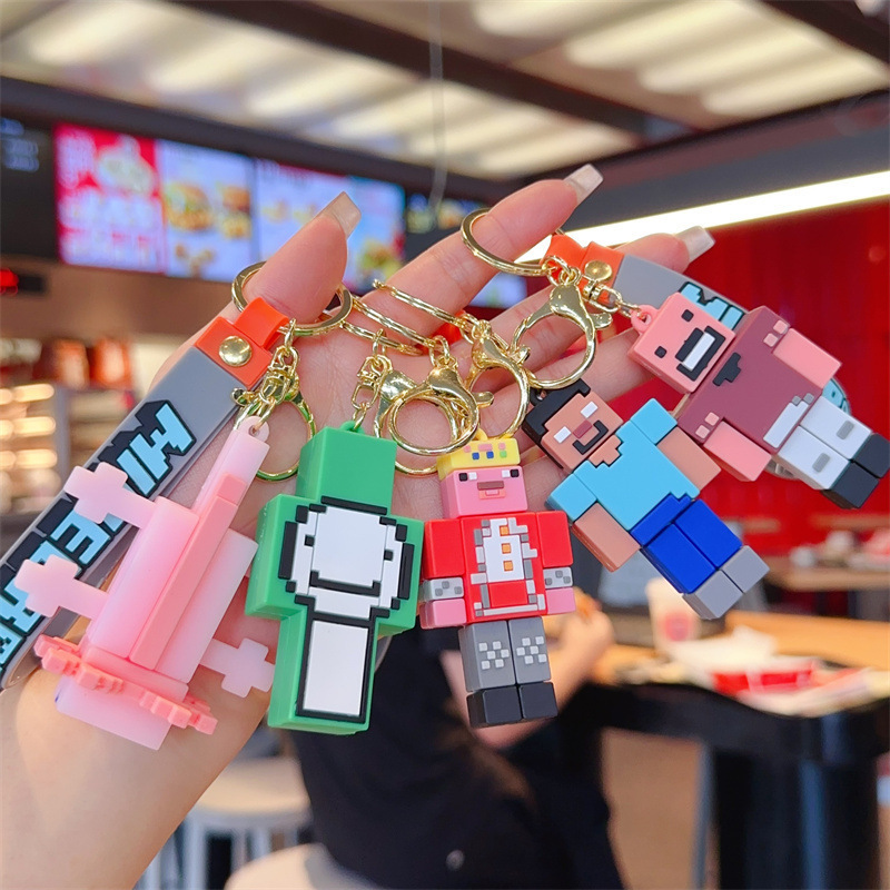 Cartoon Minecraft Sandbox Game Keychain Pendant Minecraf Couple School Bag Keychain Small Gift