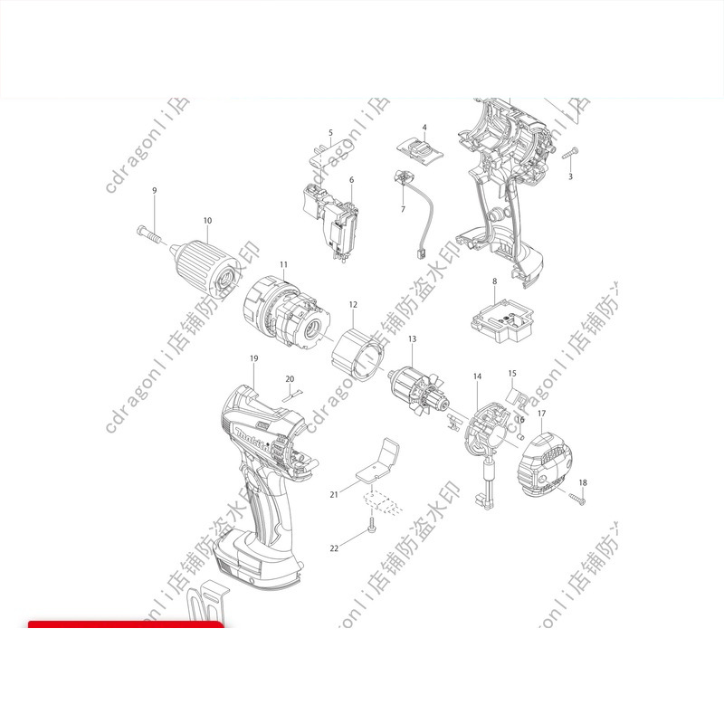牧田充电起子电钻DDF446配件转子定子碳刷开关机壳齿轮压簧