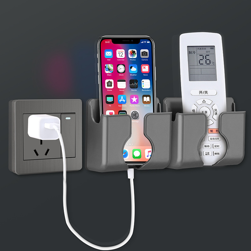 Lazy wall-mounted mobile phone charging bracket creative power bank data cable storage box adhesive storage box Universal