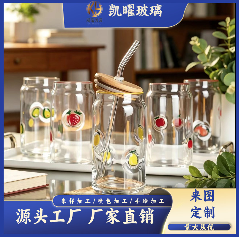 Transfronterizos parches de vidrio pintados a mano Coca-Cola tazas de vidrio transparentes de alto valor con cubierta taza de jugo de paja en stock al por mayor