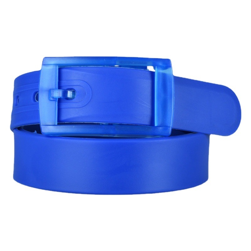 Cinturón unisex de silicona colorida con hebilla de pin, color caramelo, sin metal, cinturón de plástico blanco y rojo para pantalones, venta directa de fábrica