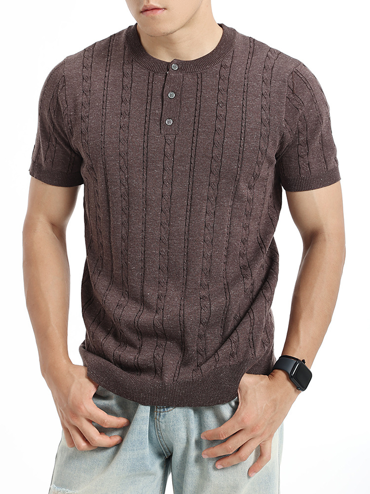 2026 nuevo estilo de hombre de punto de manga corta chaqueta de cuello de Henry ligera de negocios casual de alta calidad ropa de hombre