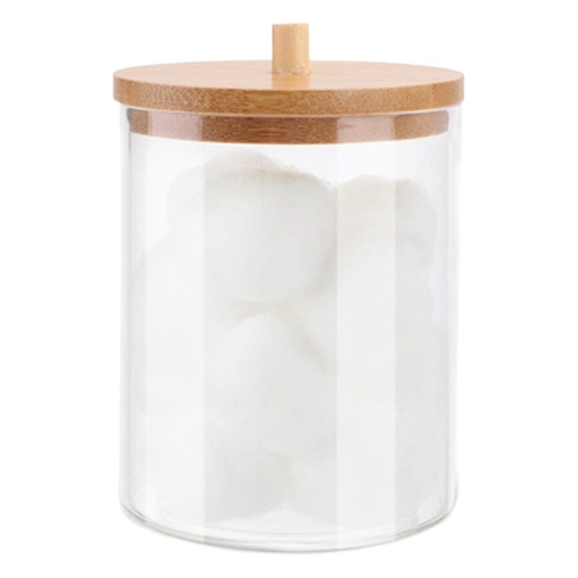 Almacenamiento de hisopo de algodón cubierta de bambú acrílico contenedor redondo portátil cosmético algodón puff caja de almacenamiento hisopo de algodón removedor de maquillaje caja de algodón