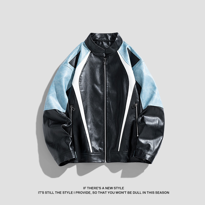 Chaqueta de cuero PU de estilo americano para hombre chaqueta de hombre primavera y otoño nuevo cuello vertical chaqueta de motocicleta de tendencia universal chaqueta delgada para hombre