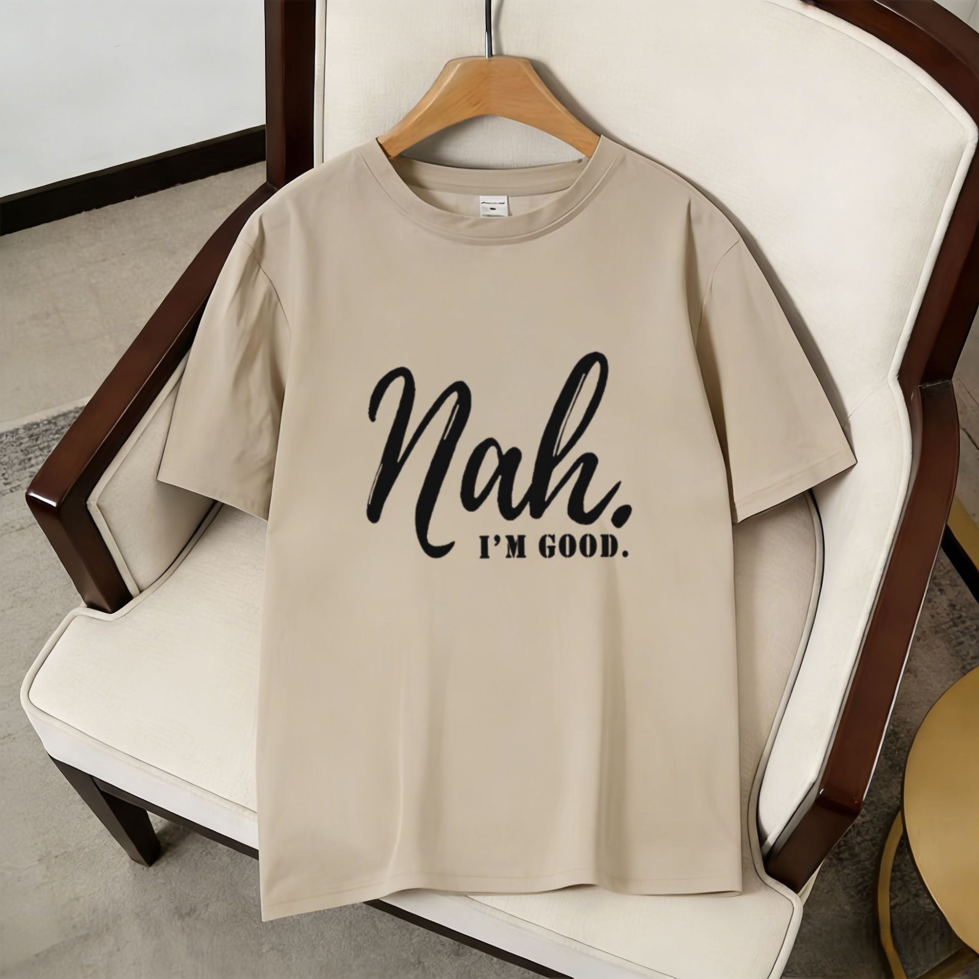 Nah Letter Print Short Sleeves, American Retro Loose T-shirt_viptrois.com