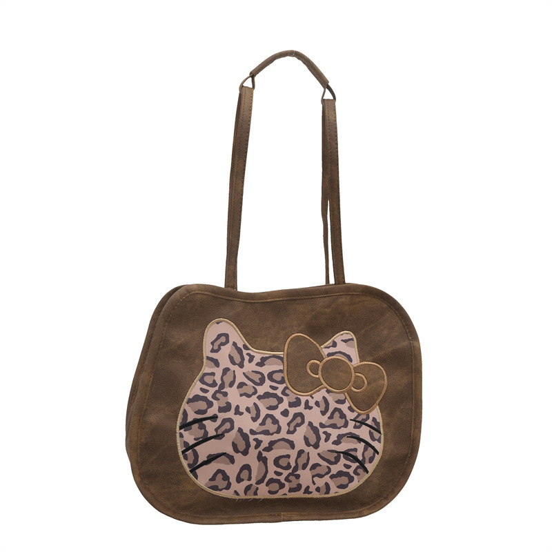 Honey Kitty Leopard empalme imitación jeans colorido simple multifuncional gran capacidad de un hombro mochila 2024 bolso de mujer