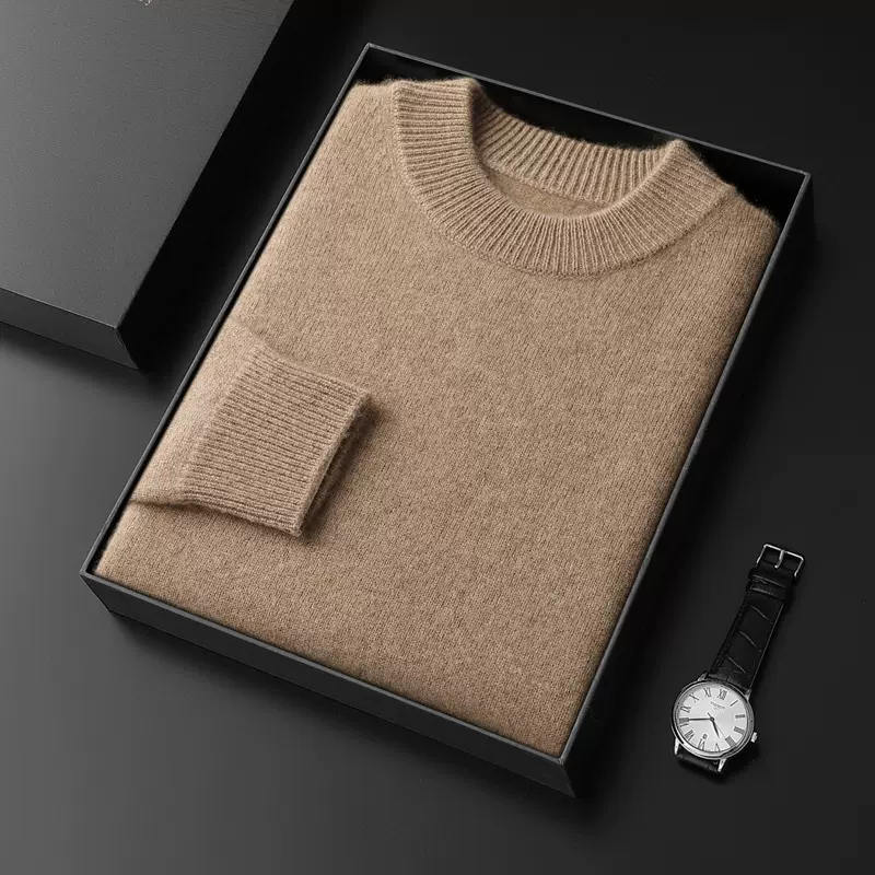 双股加厚半高领山羊绒衫男秋冬羊毛衫套头毛衣宽松纯色针织打底衫