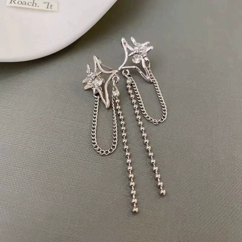 Серебряная игла, асимметричная цепочка с кисточками, изысканные серьги, серебро 925 образец