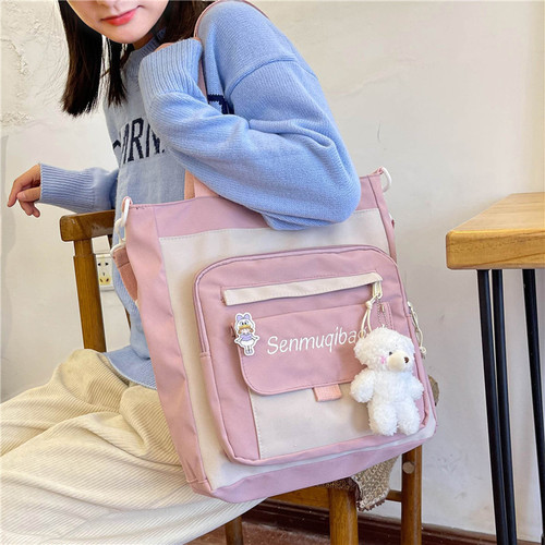 Large Capacity Handbag School Bag for Primary and High School Students, Unisex Shoulder Bag, Japanese Cute Girl Crossbody Bag
