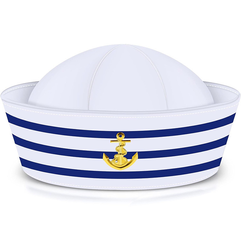 Blue and White Striped Navy Hat Cross-Border Amazon Halloween Party Large Head Circumference Hat Round-Top Sailor Hat Blue and White Striped Navy Hat Cross-Border Amazon Halloween Party Large Head Circumference Hat Round-Top Sailor Hat