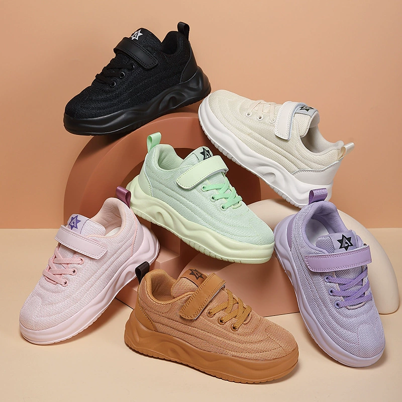 2024 летние детские повседневные кроссовки из дышащей сетки, белые туфли для студенческих городков, мужские и женские туфли арганового цвета для детей среднего и большого размера