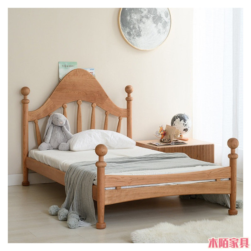 All Solid Wood Violin Bed, North American Black Walnut Children's Bed, Nordic Simple Home Cherry Wood Single Bed, Princess Bed