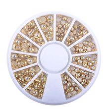 珍珠美甲飾品貼鑽平底半圓金色白色彩色包邊彩指甲轉盤飾品亞馬遜