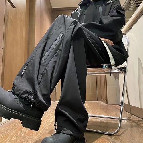 Men's Loose Straight-Tube Outdoor Waterproof Pants with Fleece Lining and Thick Warmth for Autumn and Winter, Sporty Workwear and Casual Long Pants