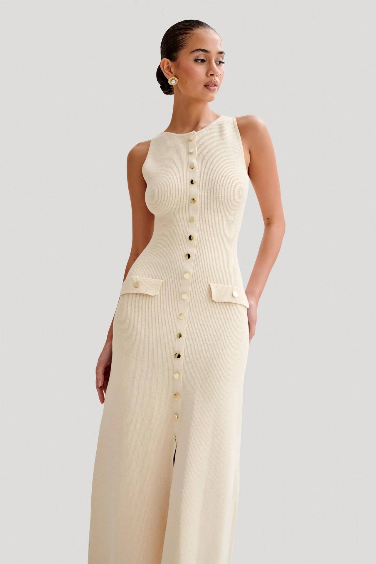 Ärmelloses Schmales Strickkleid Mit Rundhalsausschnitt Damen_voghion.com