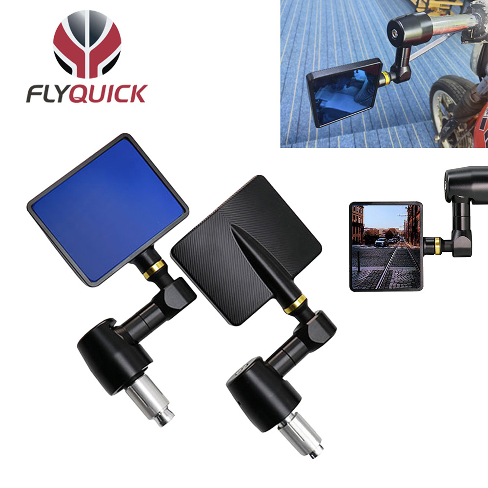 Flyquick comercio transfronterizo por motocicleta cuadrado clásico modificado luz azul antideslumbrante CNC espejo retrovisor decorativo