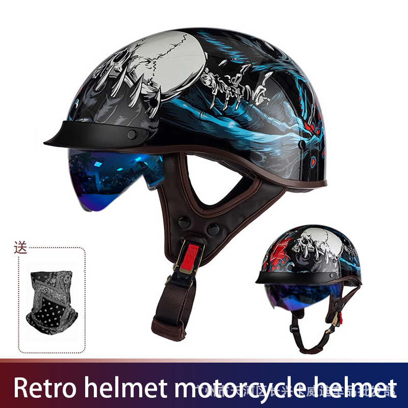 Half Helmet, Ha Lei Motosiklet kaskı (dəbilqə) - black-night-wolf-single-helmet-black-inner-lens-m
