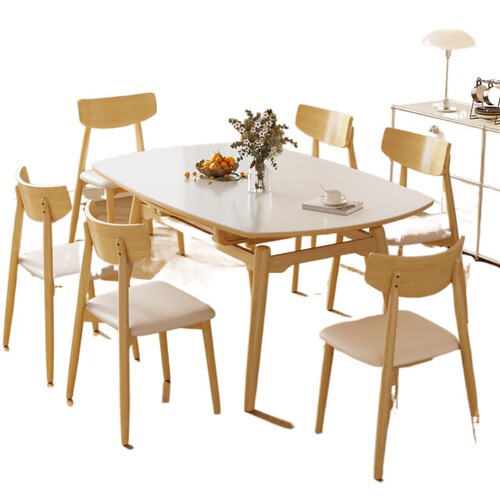 zsr Nordic log style slate dining table retractable folding dining table square and round dual-use all solid wood home small apartment