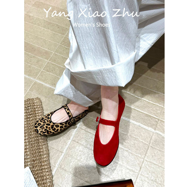 Stunningly Beautiful Suede Red Slip-On Shoes with Skirts for Women 2025 New Flats Mary Jane Shoes