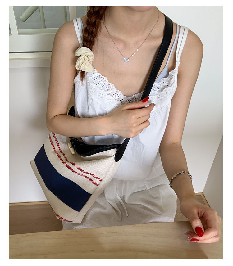 Korean version large-capacity women's 2025 new style fashionable canvas striped single-shoulder underarm bag casual commuting tote bag undefined