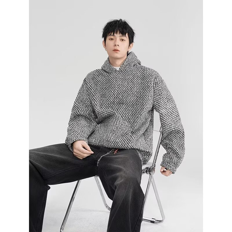 Embroidered Hooded Sweatshirt For Men Casual Loose Fit Pullover_voghion.com