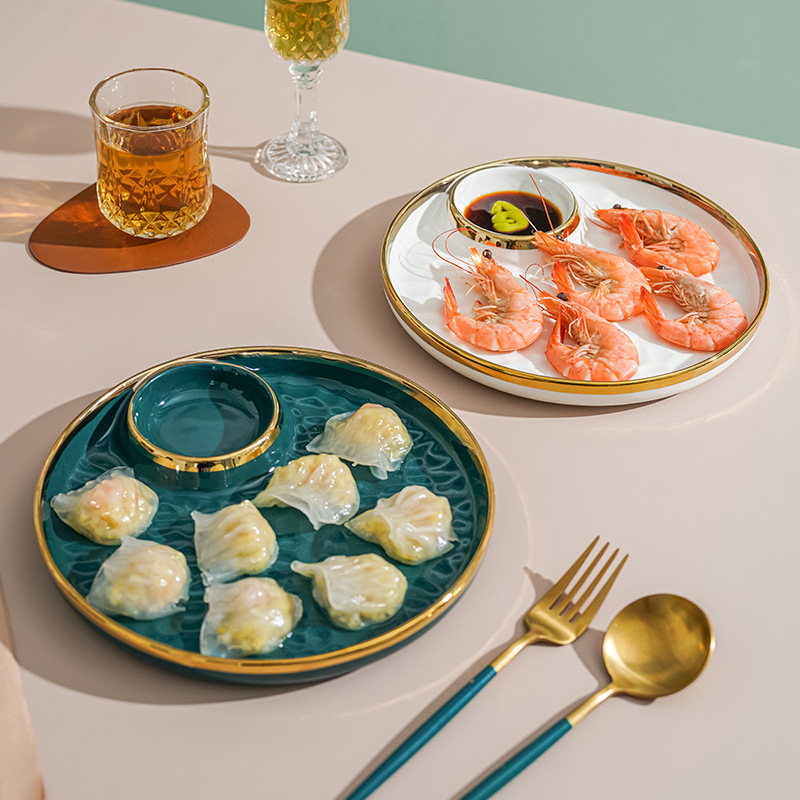 Nórdico creativo de cerámica bola de masa Placa de desayuno con vinagre plato de hogar Luz de lujo plato de sushi plato fritas