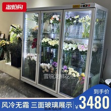 雪锐龙新款鲜花柜三面玻璃保鲜柜风冷无霜花柜花店大容量立式冰箱