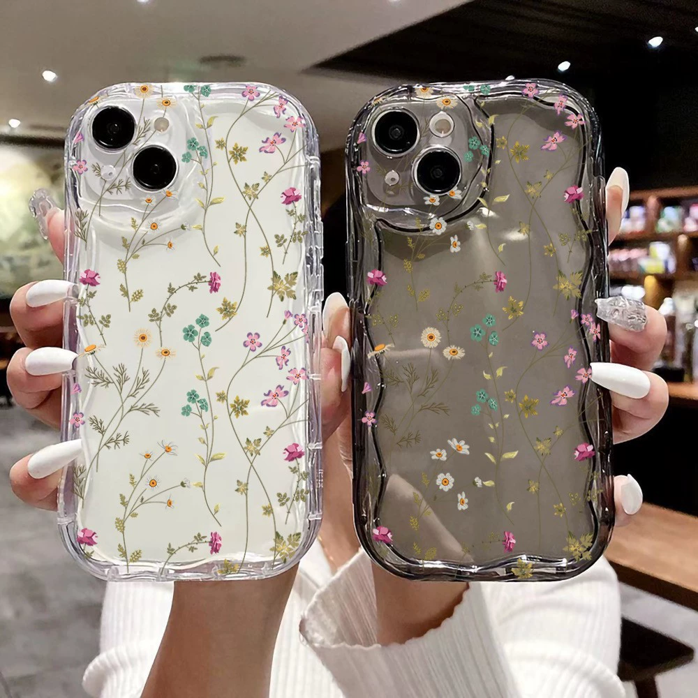 Кейс для телефона Apple, прозрачный iPhone 16 Pro, волнистая защитная крышка, цветочный, iphone