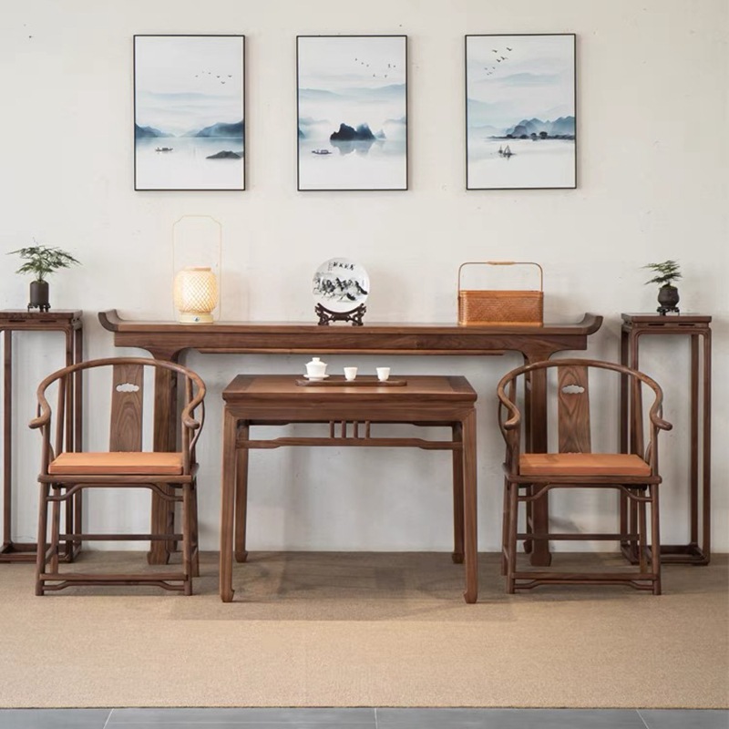 New Chinese-Style Black Walnut Altar Table, Song-Style Aesthetic Zen Entrance Solid Wood Shrine Table with Upturned Ends