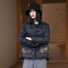 民族风印花羽绒服女短款轻薄复古盘扣白鸭绒外套中年妈妈2025新款