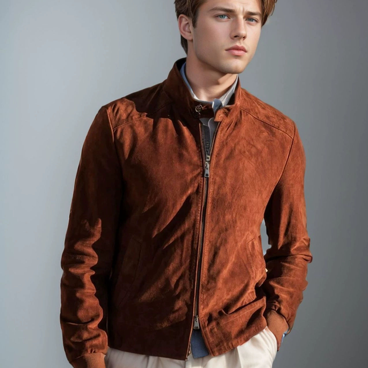 2024 независимая станция Европейская и американская внешняя торговля трансграничная новая мужская одежда повседневная мода замша сплошной цвет пальто мужская ветровка