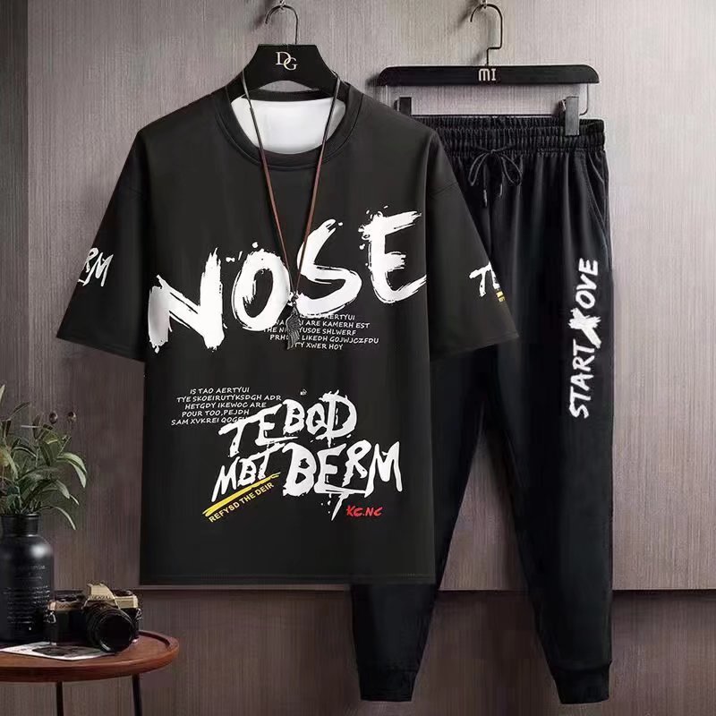 (2개) 캐주얼 세트 남성 여름 콜로테이션 핸섬 세트 남성 패션 반바지 반팔 여름 착용 남성용 루즈 스포츠웨어