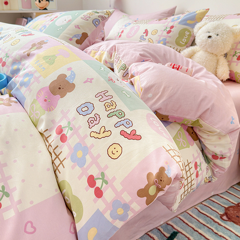 Temporada escolar cama de dibujos animados de cuatro piezas algodón puro algodón 2025 nueva funda edredón sábana dormitorio juego de tres piezas