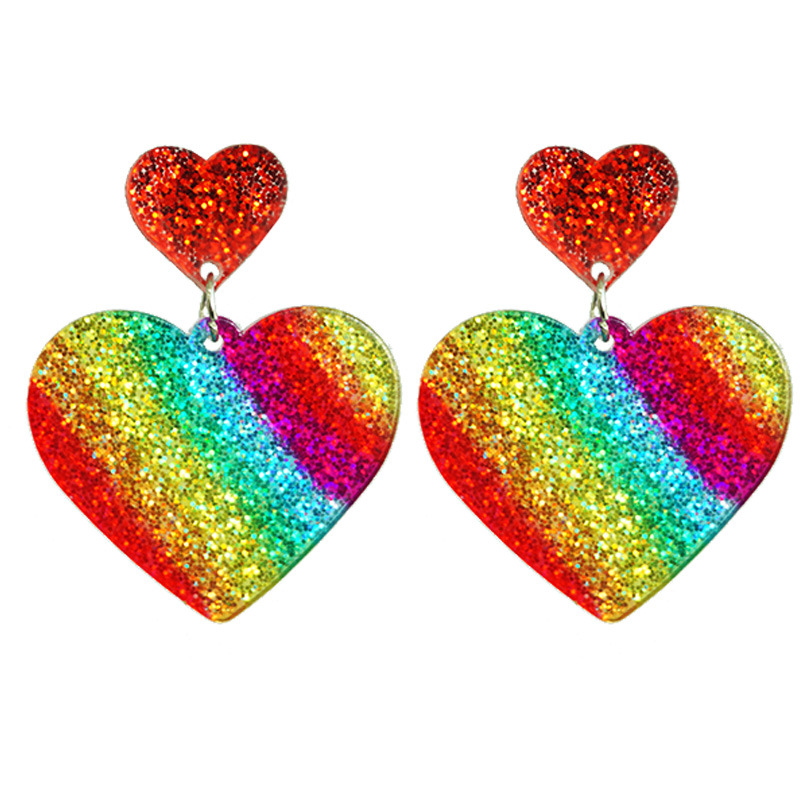 1 Pair Simple Style Classic Style Color Block Heart Shape Printing Arylic Pu Leather Drop Earrings display picture 10